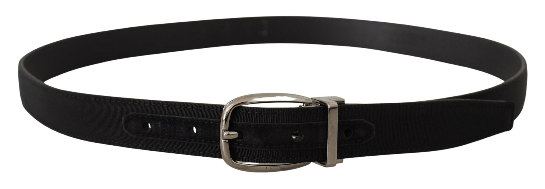 Dolce & Gabbana Black Grosgrain Leather Silver Logo Buckle Belt | Regal Royce