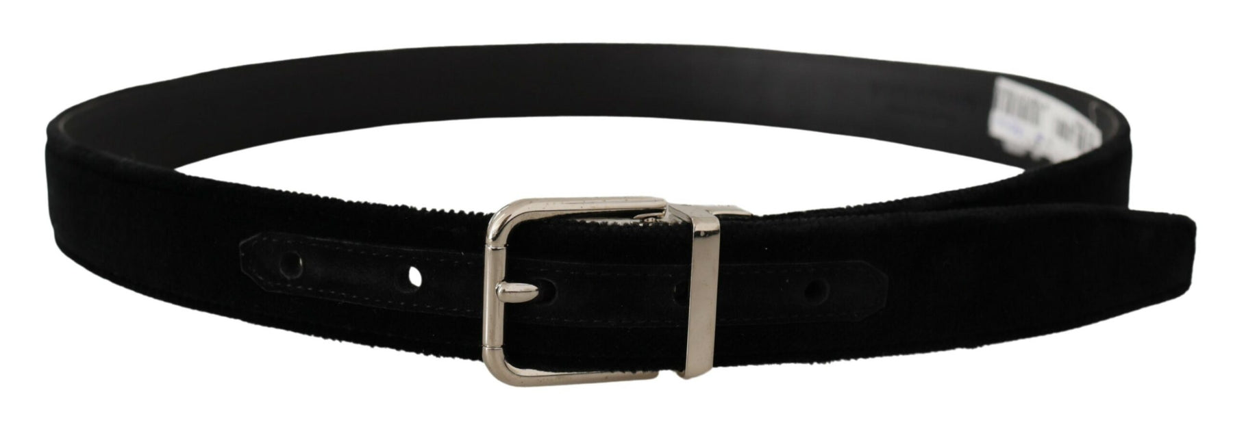 Dolce & Gabbana Black Velvet Silver Tone Metal Logo Buckle Belt | Regal Royce