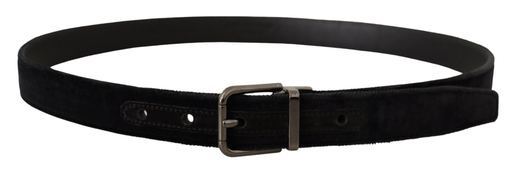 Dolce & Gabbana Black Velvet Silver Tone Logo Metal Buckle Belt | Regal Royce