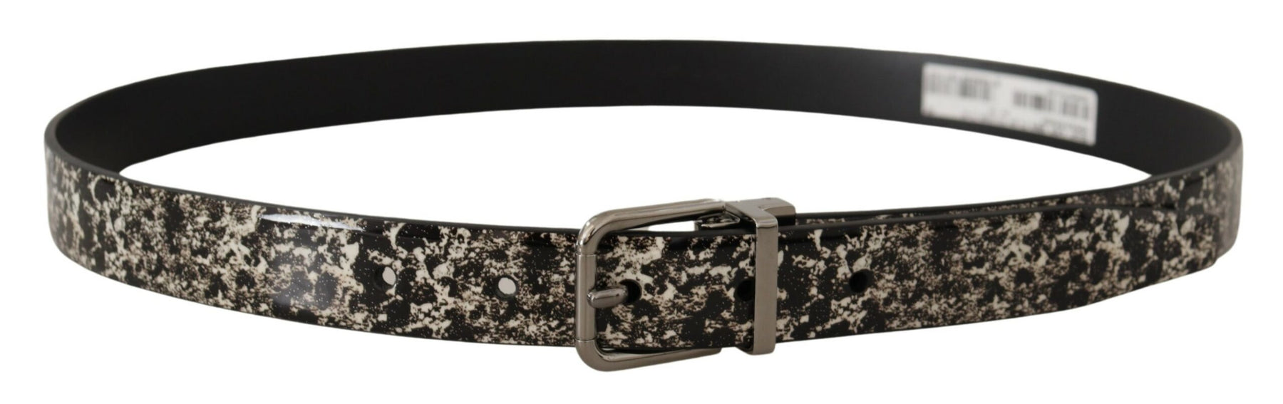 Dolce & Gabbana Black Marble Print Leather Silver Logo Buckle Belt | Regal Royce