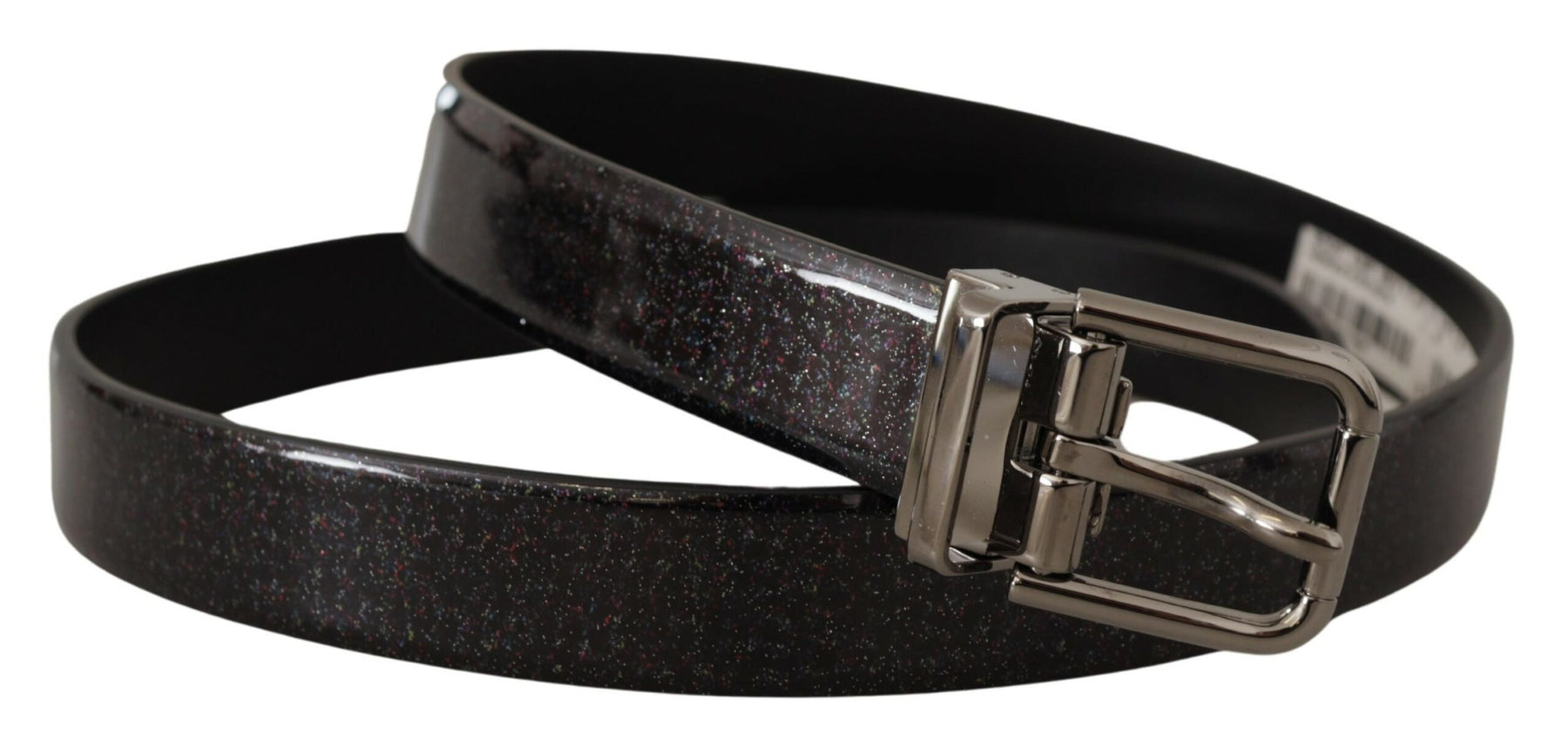 Dolce & Gabbana Black Vernice Puntinata Leather Silver Tone Metal Belt | Regal Royce