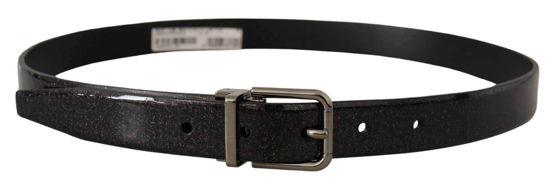 Dolce & Gabbana Black Vernice Puntinata Leather Silver Tone Metal Belt | Regal Royce
