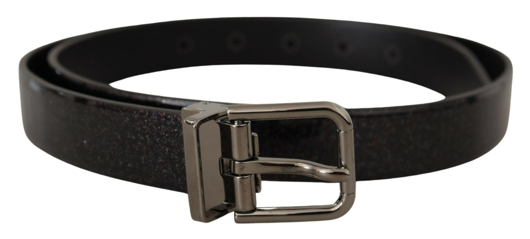 Dolce & Gabbana Black Vernice Puntinata Leather Silver Tone Metal Belt | Regal Royce
