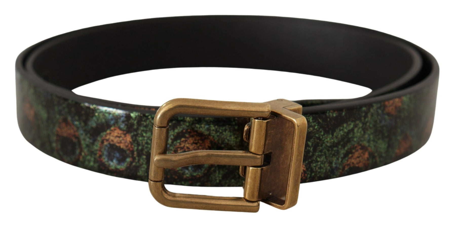 Dolce & Gabbana Multicolor Leather Vernice Pavone Bronze Metal Belt | Regal Royce