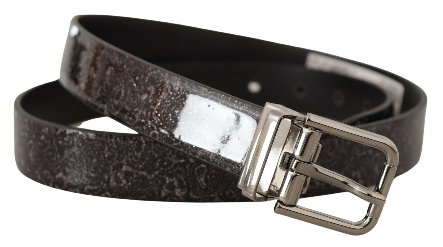 Dolce & Gabbana Black Goccia Glitter Patent Leather Buckle Vernice Belt | Regal Royce
