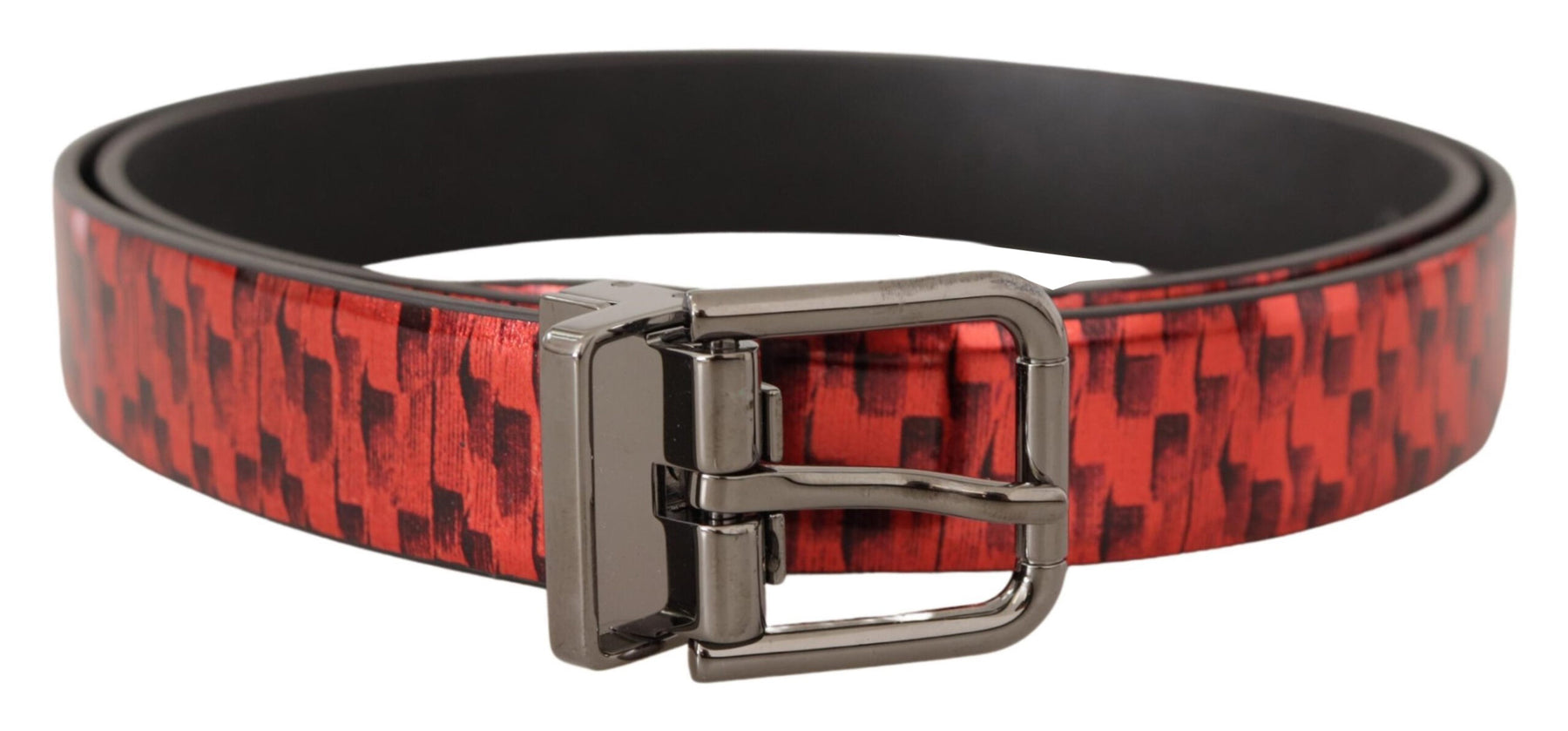 Dolce & Gabbana Red Herringbone Leather Gray Tone Buckle Belt | Regal Royce