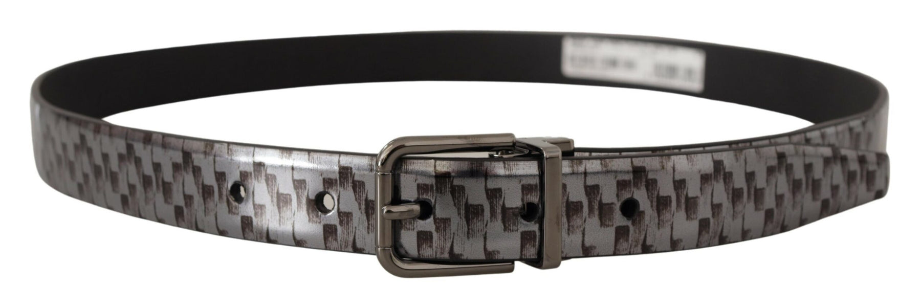 Dolce & Gabbana Gray Herringbone Leather Gray 3D Metal Buckle Belt | Regal Royce