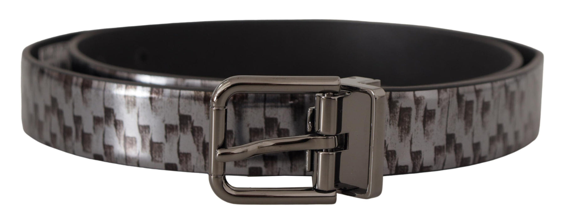 Dolce & Gabbana Gray Herringbone Leather Gray 3D Metal Buckle Belt | Regal Royce