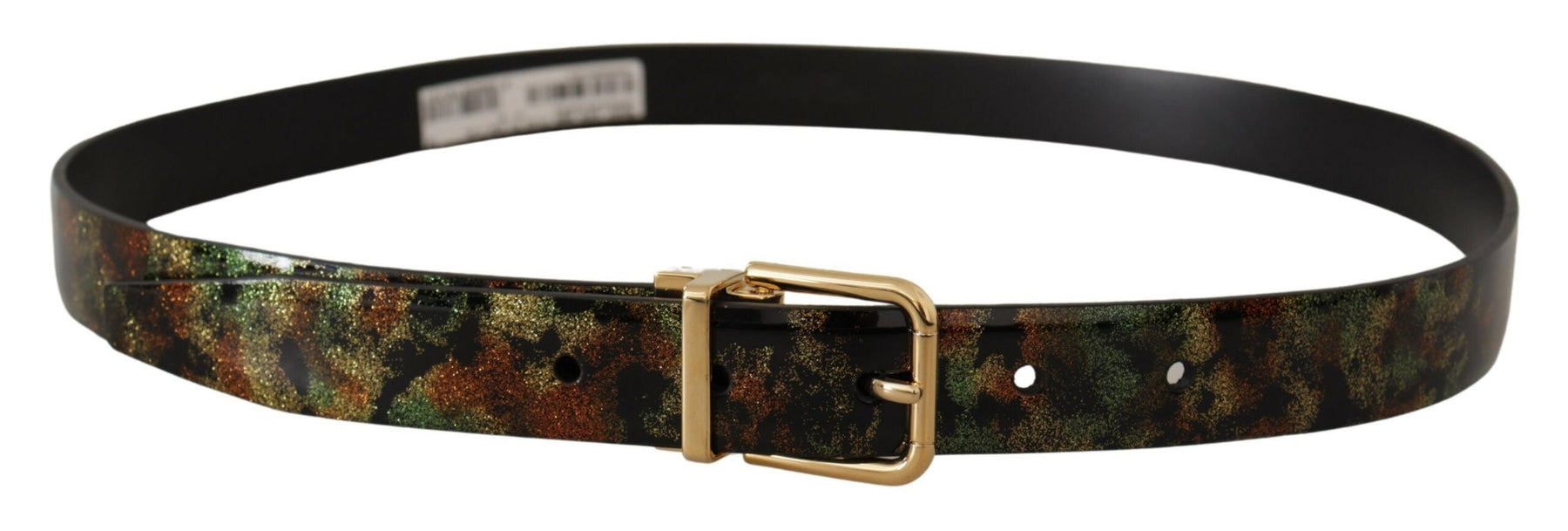 Dolce & Gabbana Black Green Leather Bronze Metal Buckle Belt | Regal Royce