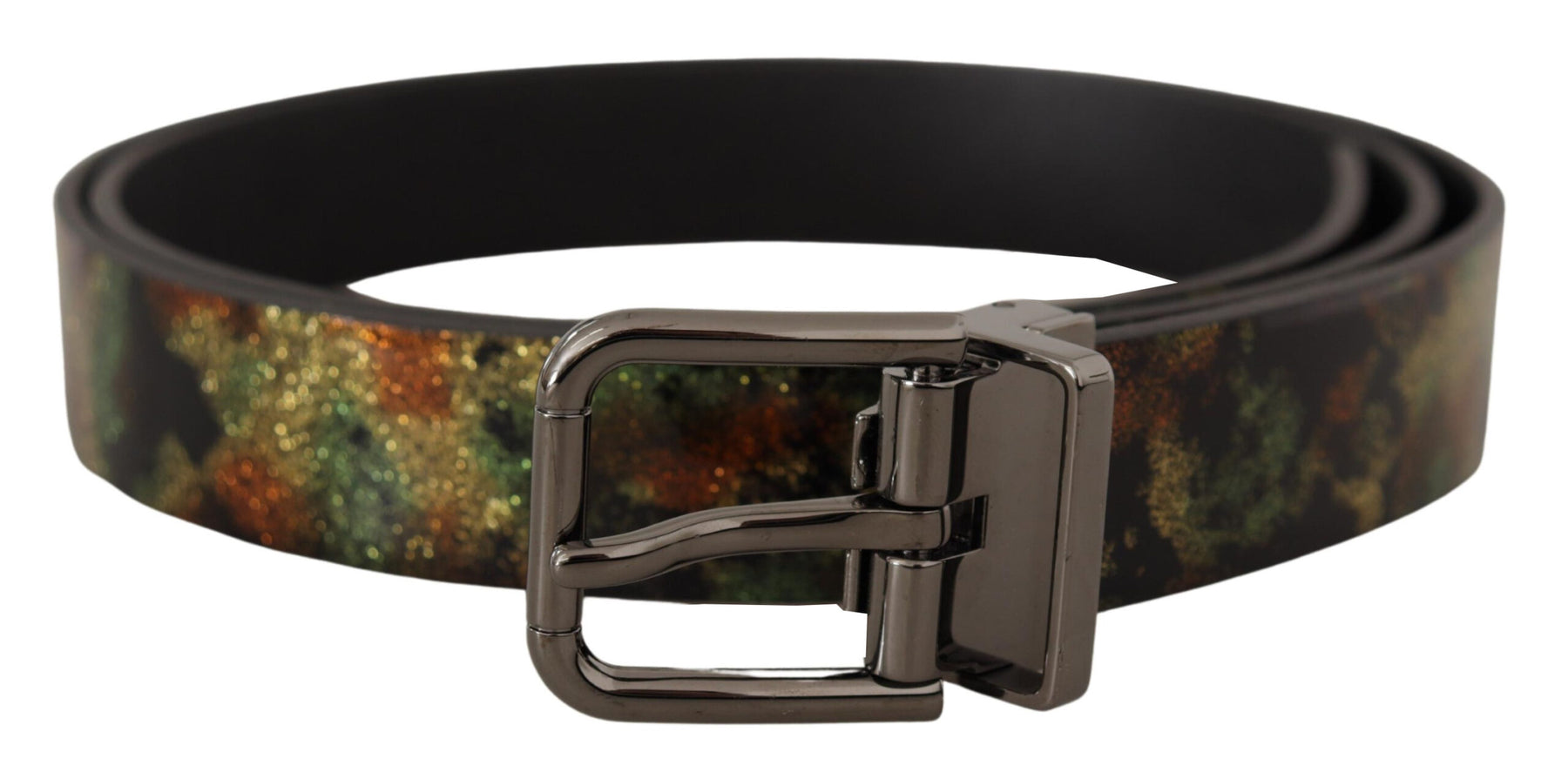 Dolce & Gabbana Black Sparkling Leather Black Metal Buckle Belt | Regal Royce