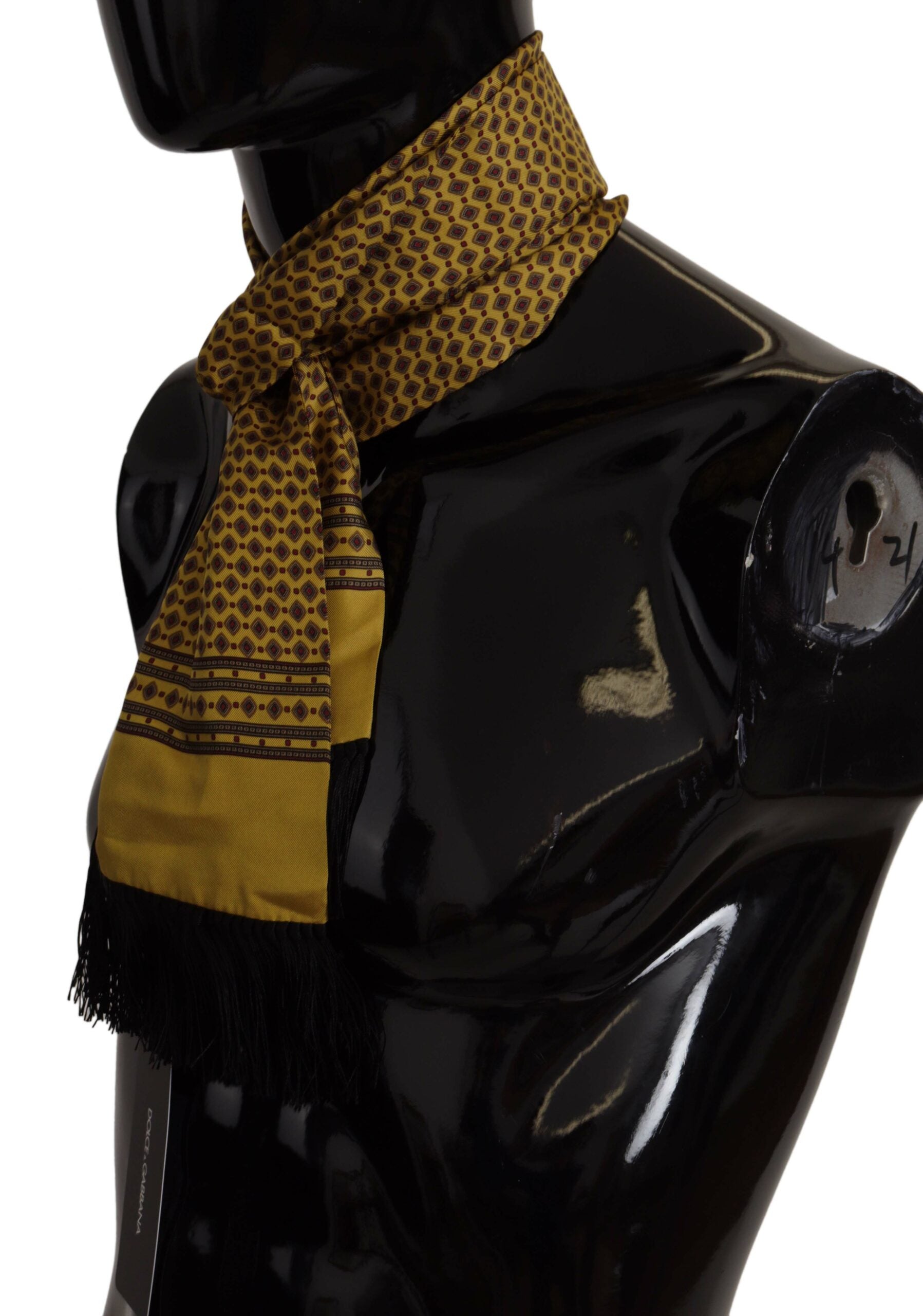 Dolce & Gabbana Yellow Patterned Silk Neck Wrap Fringe Scarf | Regal Royce