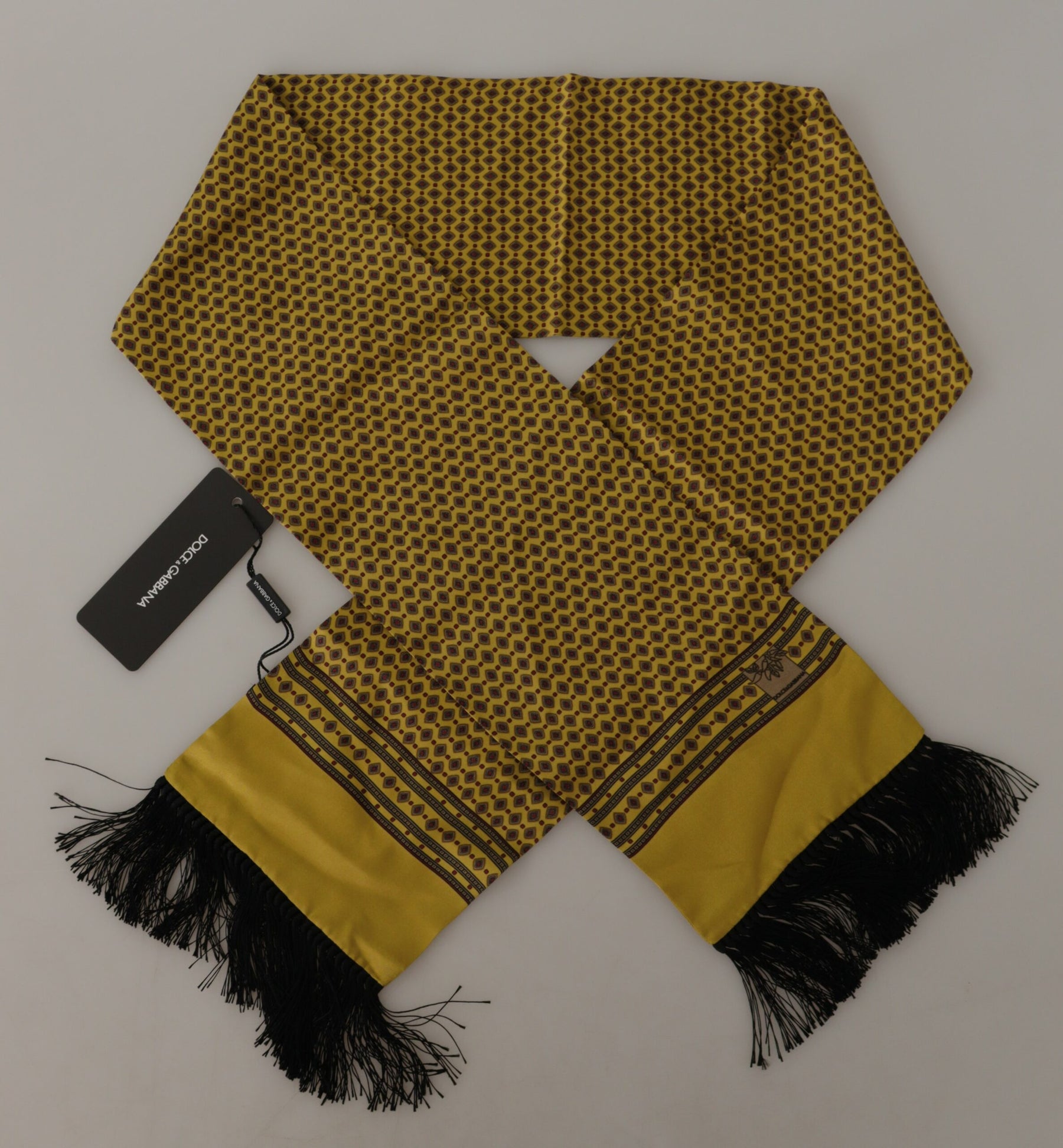 Dolce & Gabbana Yellow Patterned Silk Neck Wrap Fringe Scarf | Regal Royce
