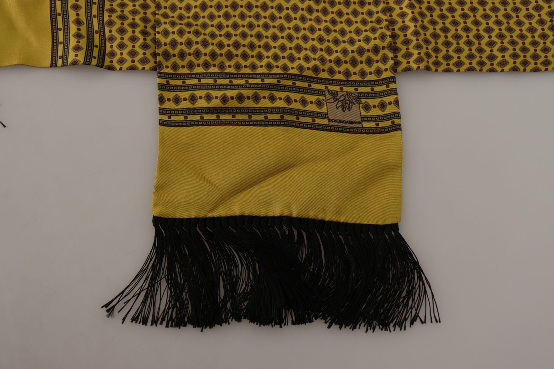 Dolce & Gabbana Yellow Patterned Silk Neck Wrap Fringe Scarf | Regal Royce