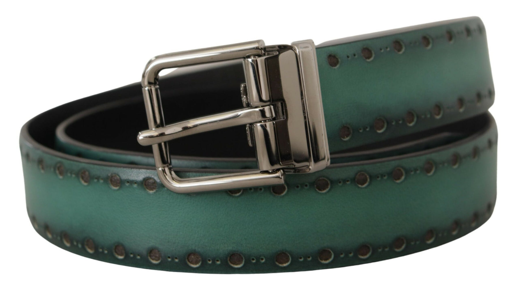 Dolce & Gabbana Green Giotto Leather Silver Metal Buckle Belt | Regal Royce
