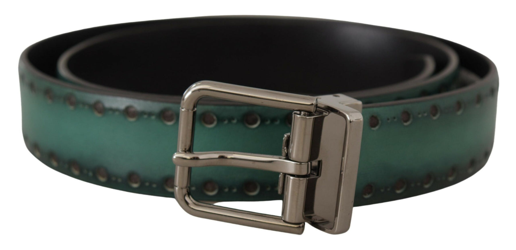 Dolce & Gabbana Green Giotto Leather Silver Metal Buckle Belt | Regal Royce