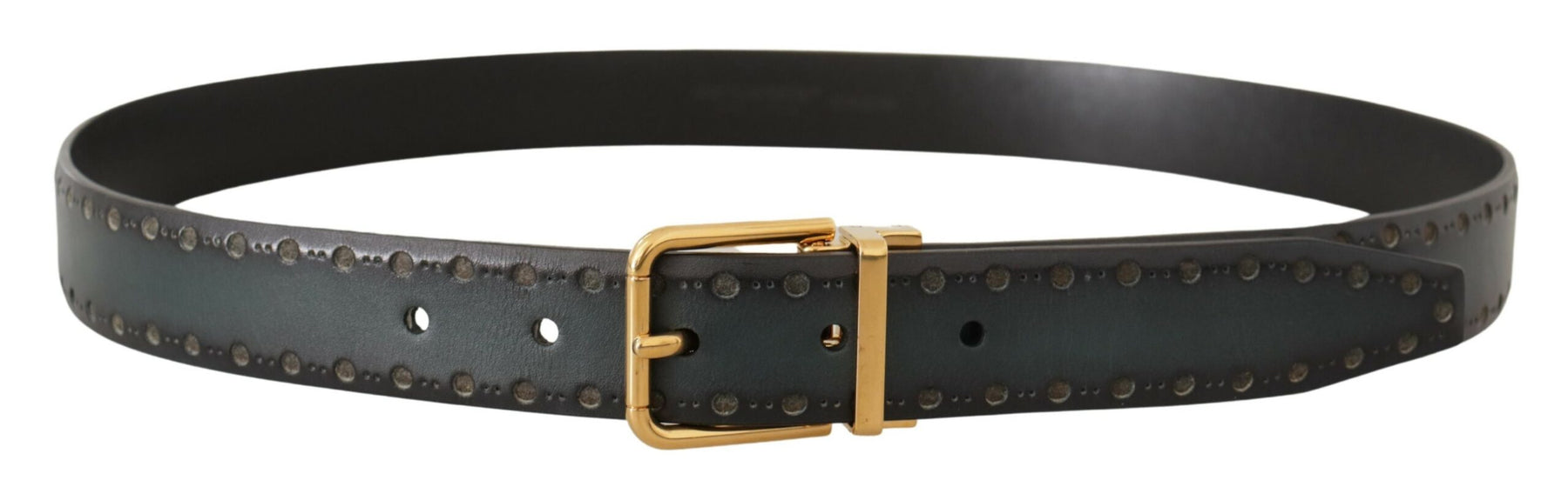 Dolce & Gabbana Green Perforated Leather Brass Metal Belt | Regal Royce