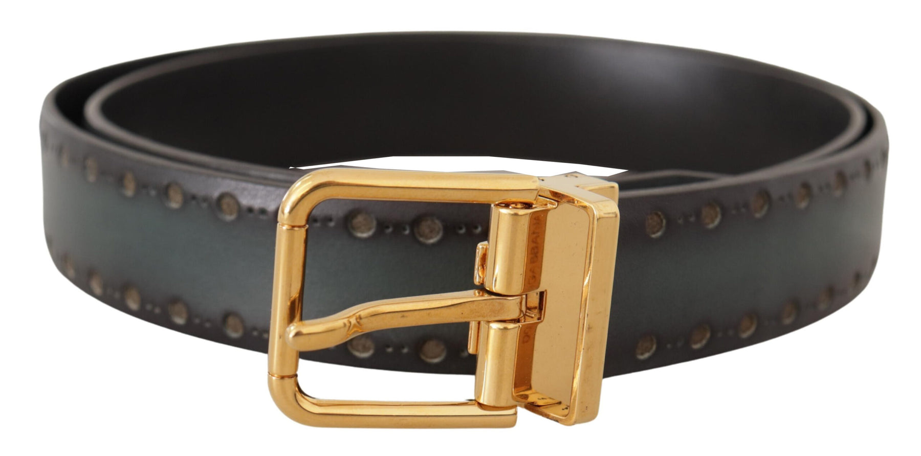 Dolce & Gabbana Green Perforated Leather Brass Metal Belt | Regal Royce