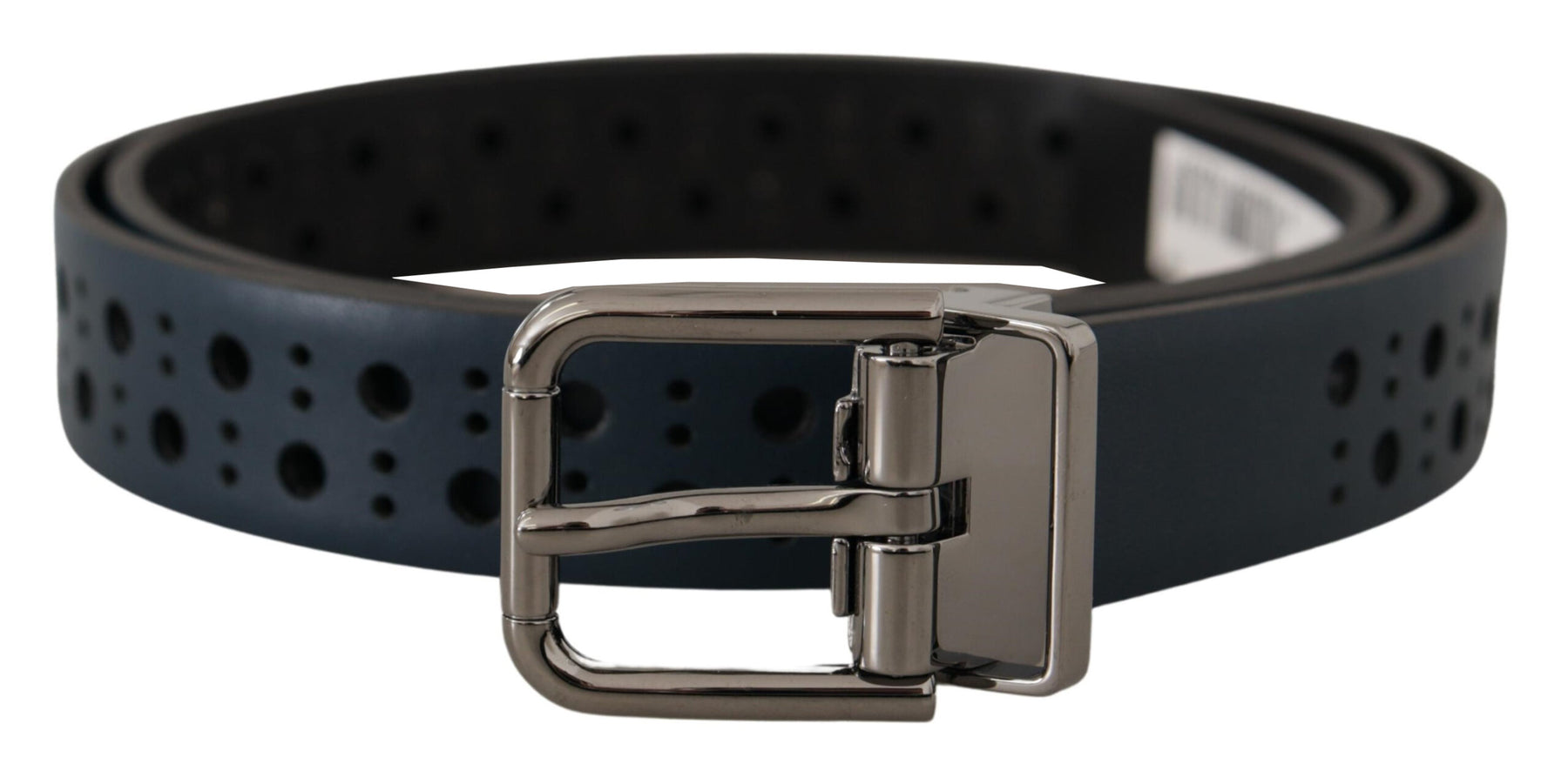 Dolce & Gabbana Navy Blue Perforated Leather Skinny Metal Buckle Belt | Regal Royce