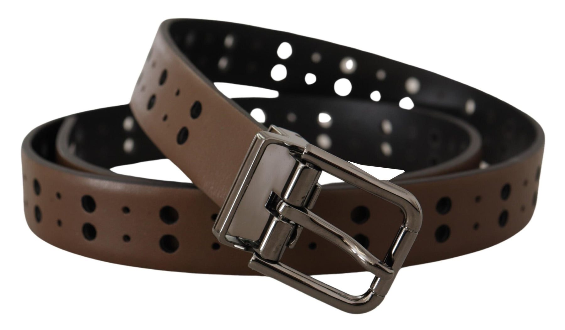 Dolce & Gabbana Dark Brown Perforated Leather Metal Belt | Regal Royce
