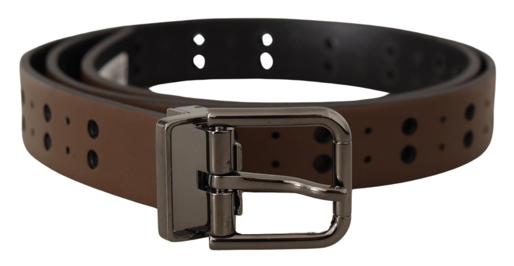Dolce & Gabbana Dark Brown Perforated Leather Metal Belt | Regal Royce