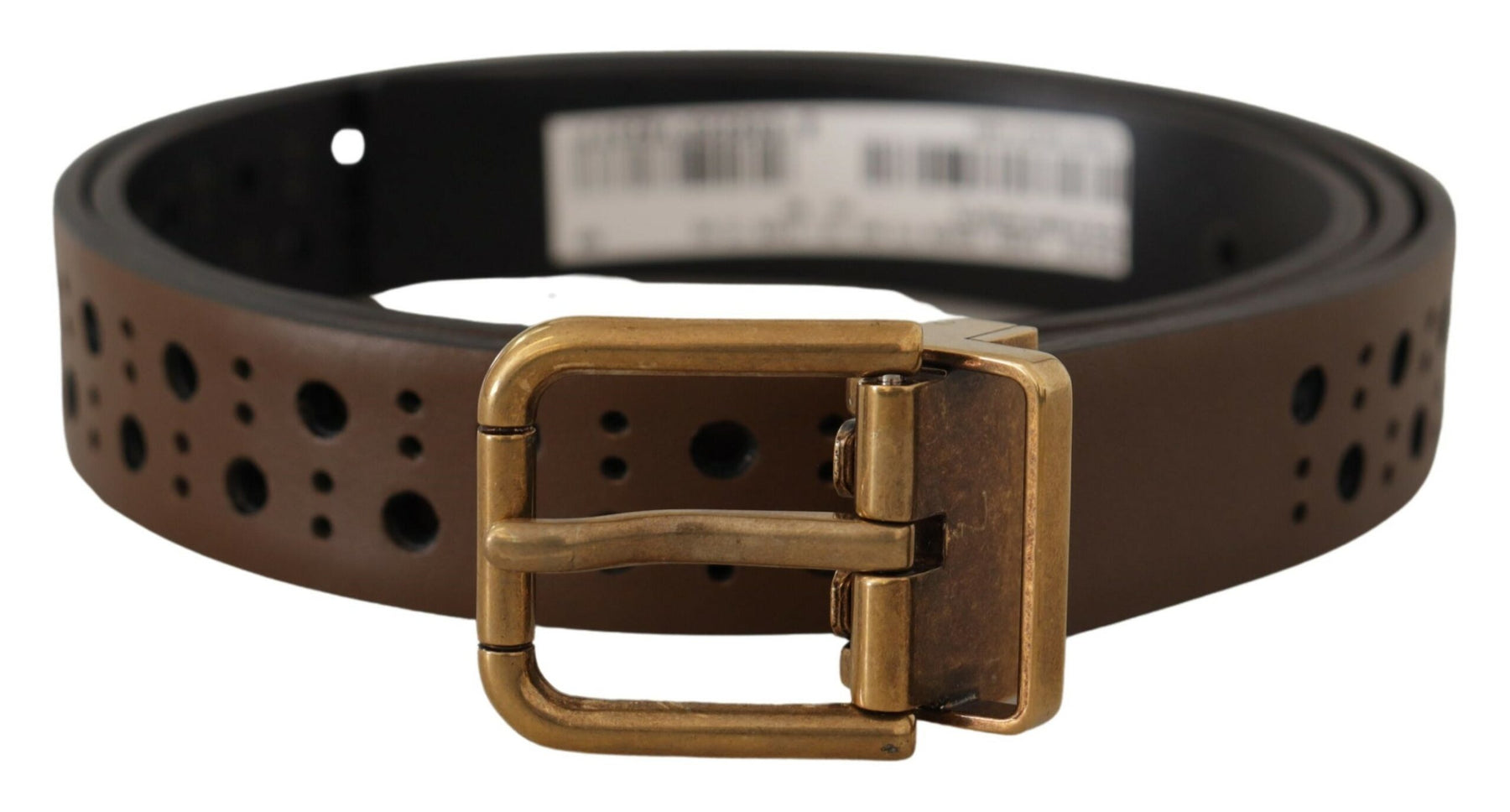 Dolce & Gabbana Brown Leather Perforated Crown Belt | Regal Royce