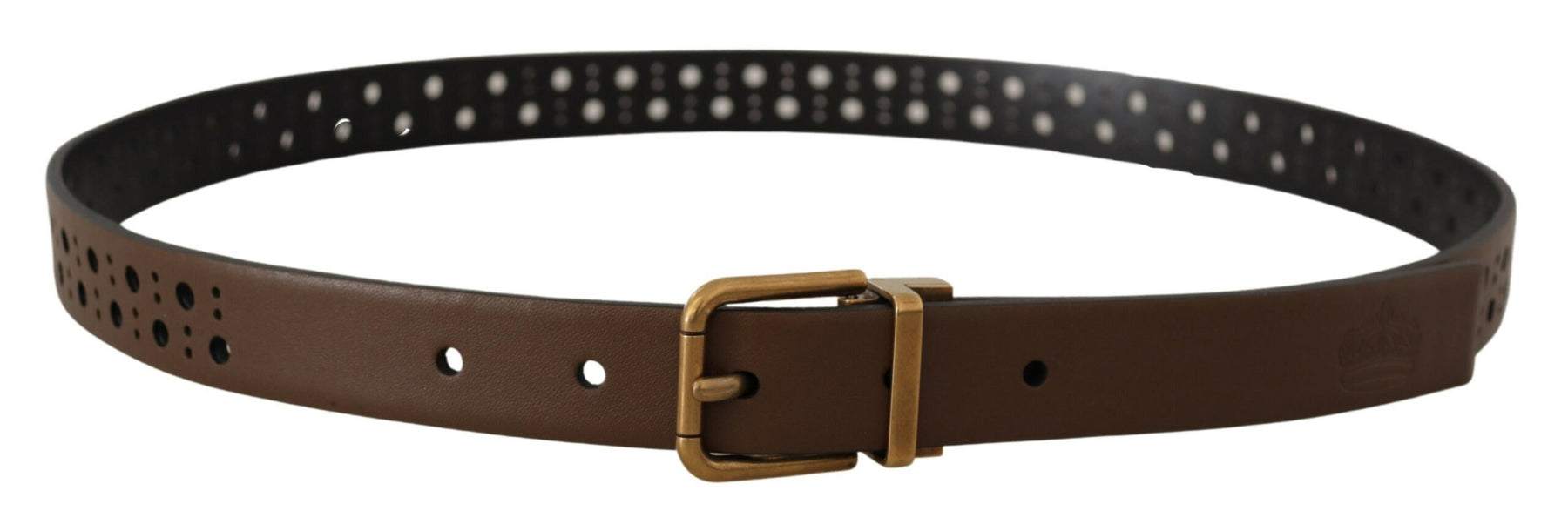 Dolce & Gabbana Brown Leather Perforated Crown Belt | Regal Royce