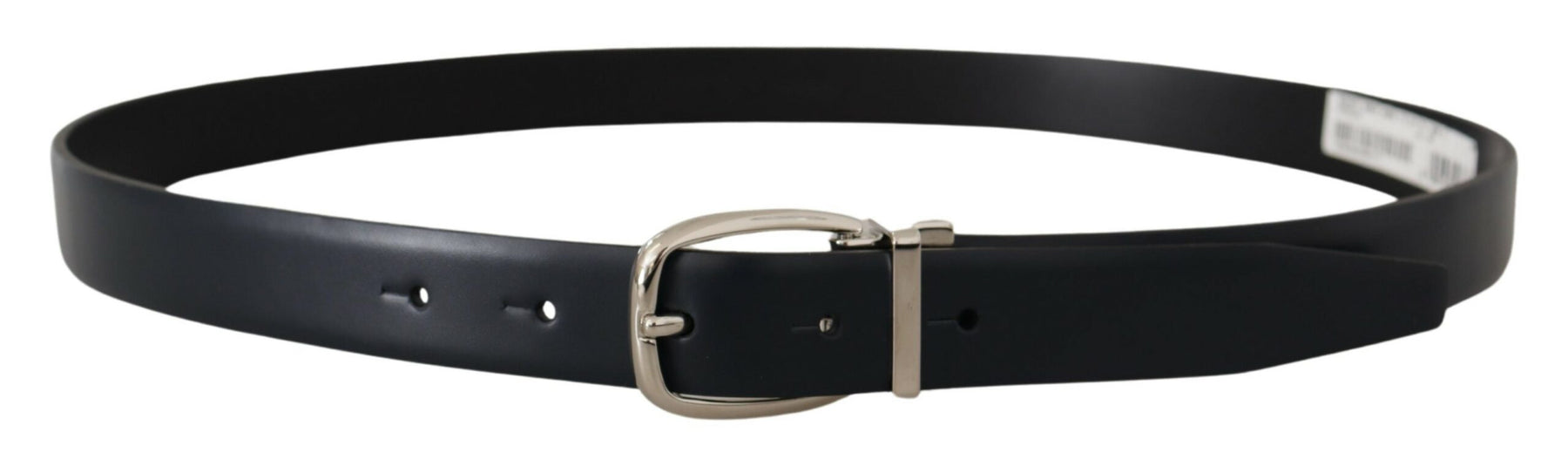 Dolce & Gabbana Black Leather Formal Silver Metal Buckle Belt | Regal Royce