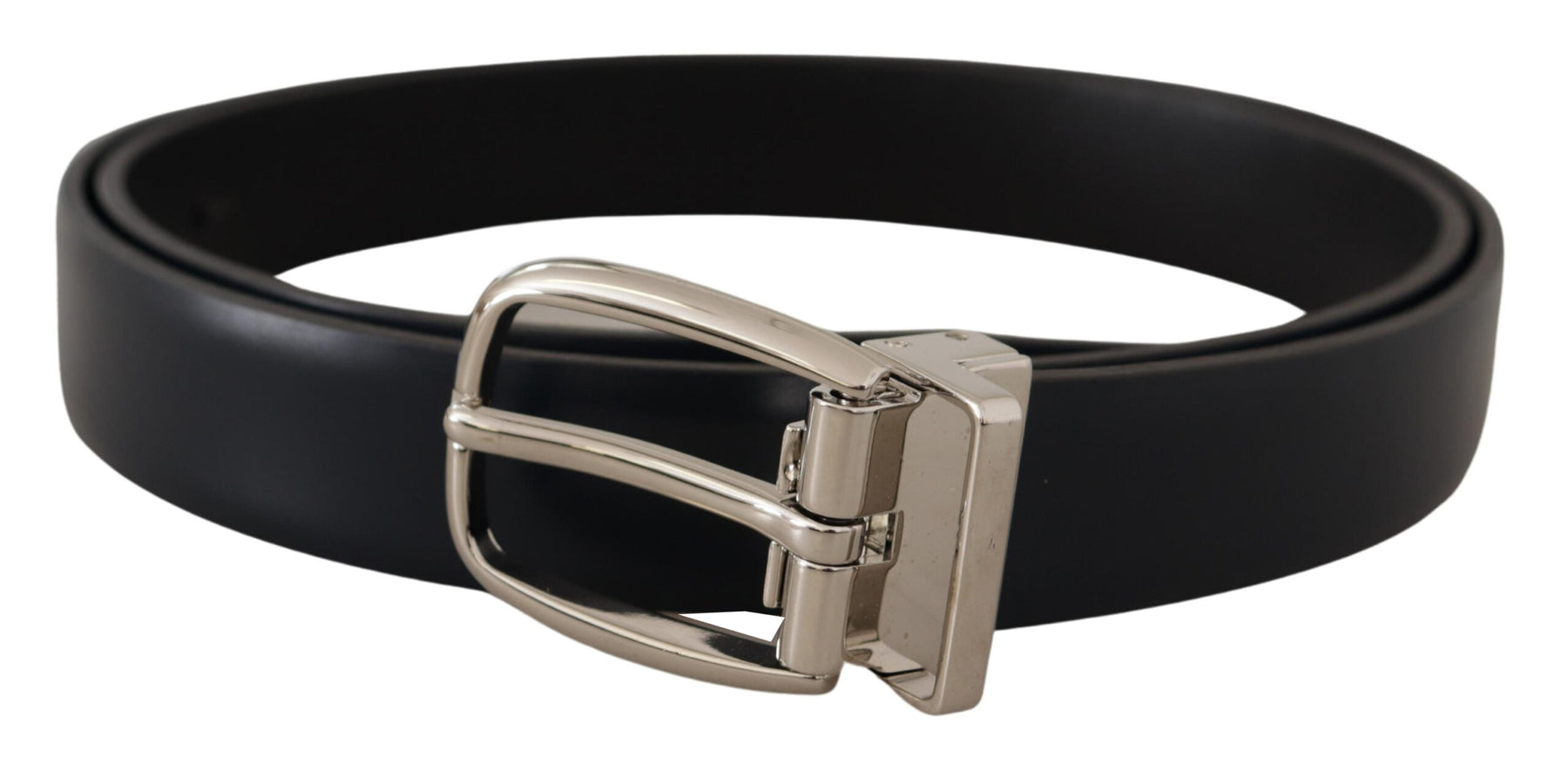 Dolce & Gabbana Black Leather Formal Silver Metal Buckle Belt | Regal Royce