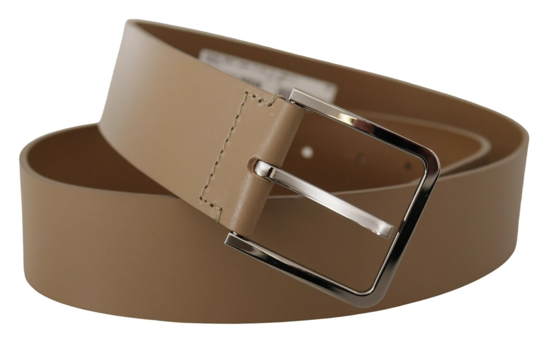 Dolce & Gabbana Beige Calf Leather Wide Silver Metal Belt | Regal Royce