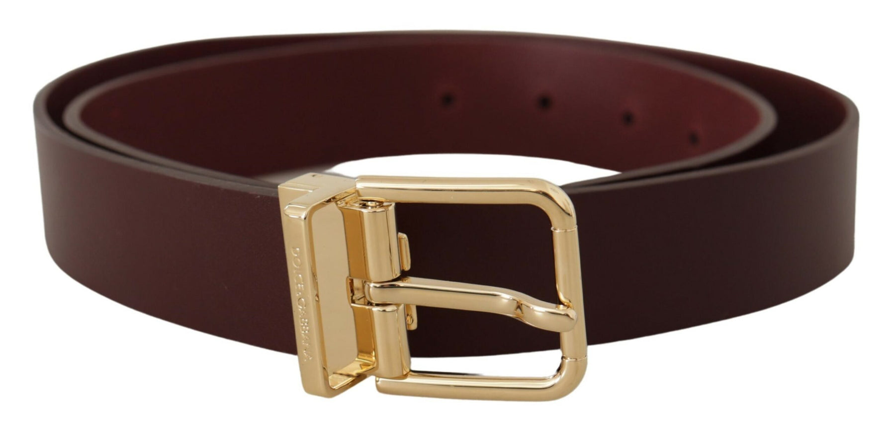 Dolce & Gabbana Maroon Vitello Leather Gold Metal Buckle Belt | Regal Royce