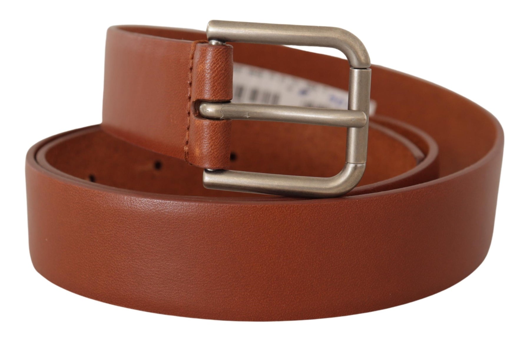 Dolce & Gabbana Brown Calf Leather Silver Tone Metal Buckle Belt | Regal Royce