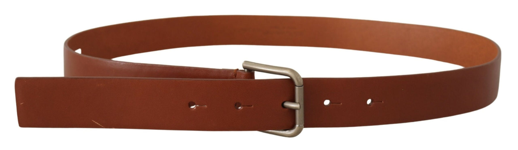 Dolce & Gabbana Brown Calf Leather Silver Tone Metal Buckle Belt | Regal Royce