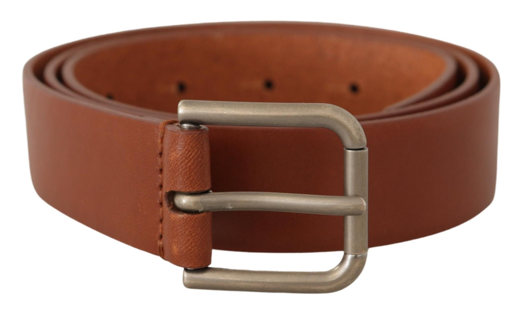 Dolce & Gabbana Brown Calf Leather Silver Tone Metal Buckle Belt | Regal Royce