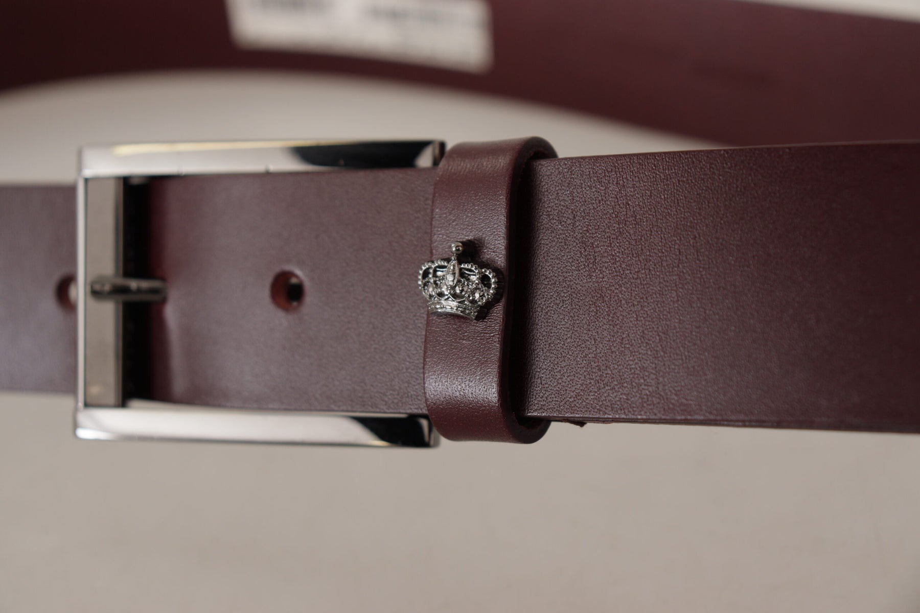 Dolce & Gabbana Brown Leather Silver Metal Crown Buckle Belt | Regal Royce
