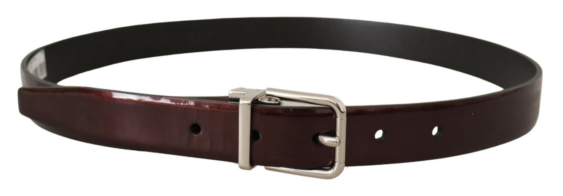 Dolce & Gabbana Brown Patent Leather Silver Metal Buckle Belt | Regal Royce