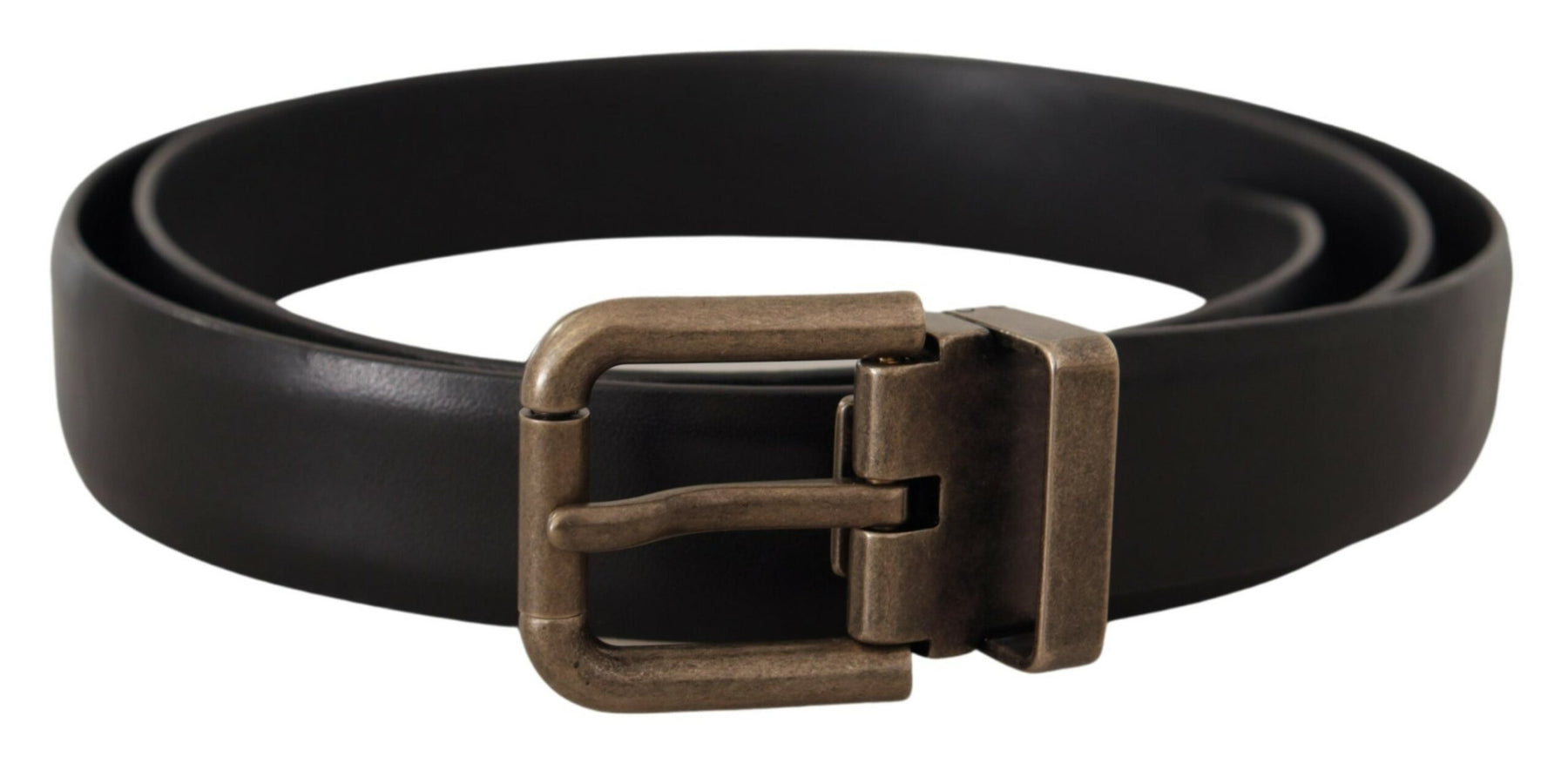 Dolce & Gabbana Black Calf Leather Brushed Brass Box Buckle Belt | Regal Royce