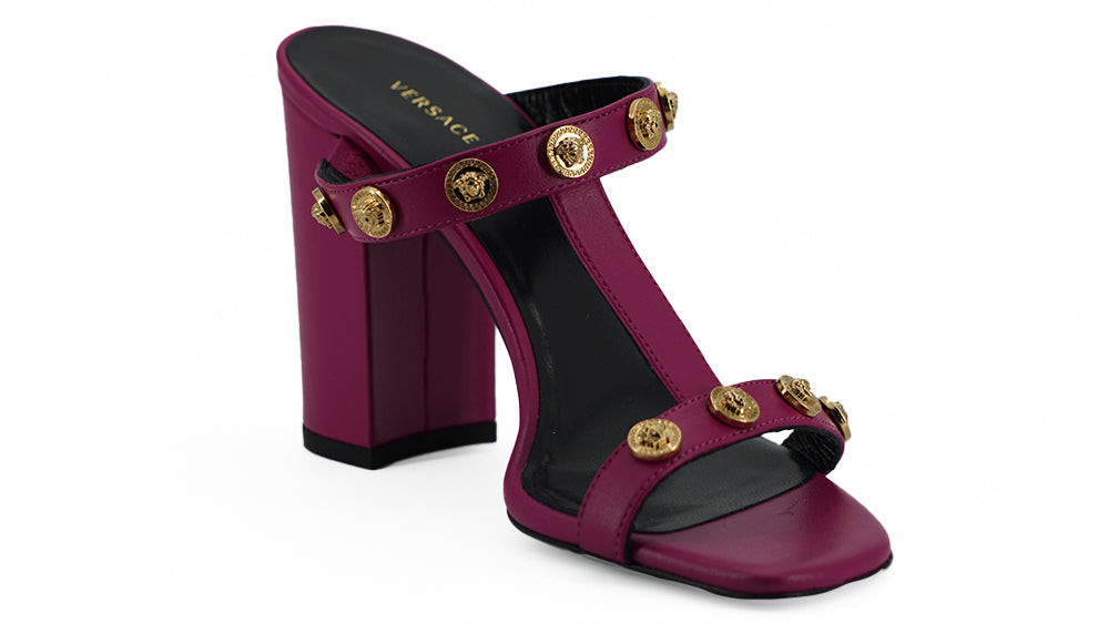 Versace Purple Calf Leather High Heel Sandals | Regal Royce