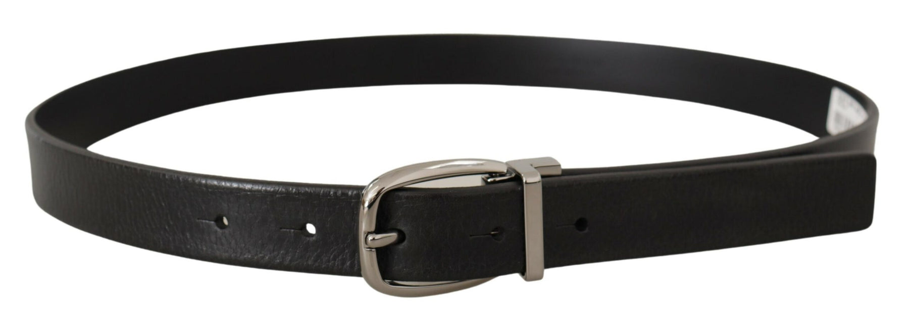 Dolce & Gabbana Black Leather Silver Chrome Metal Logo Buckle Belt | Regal Royce