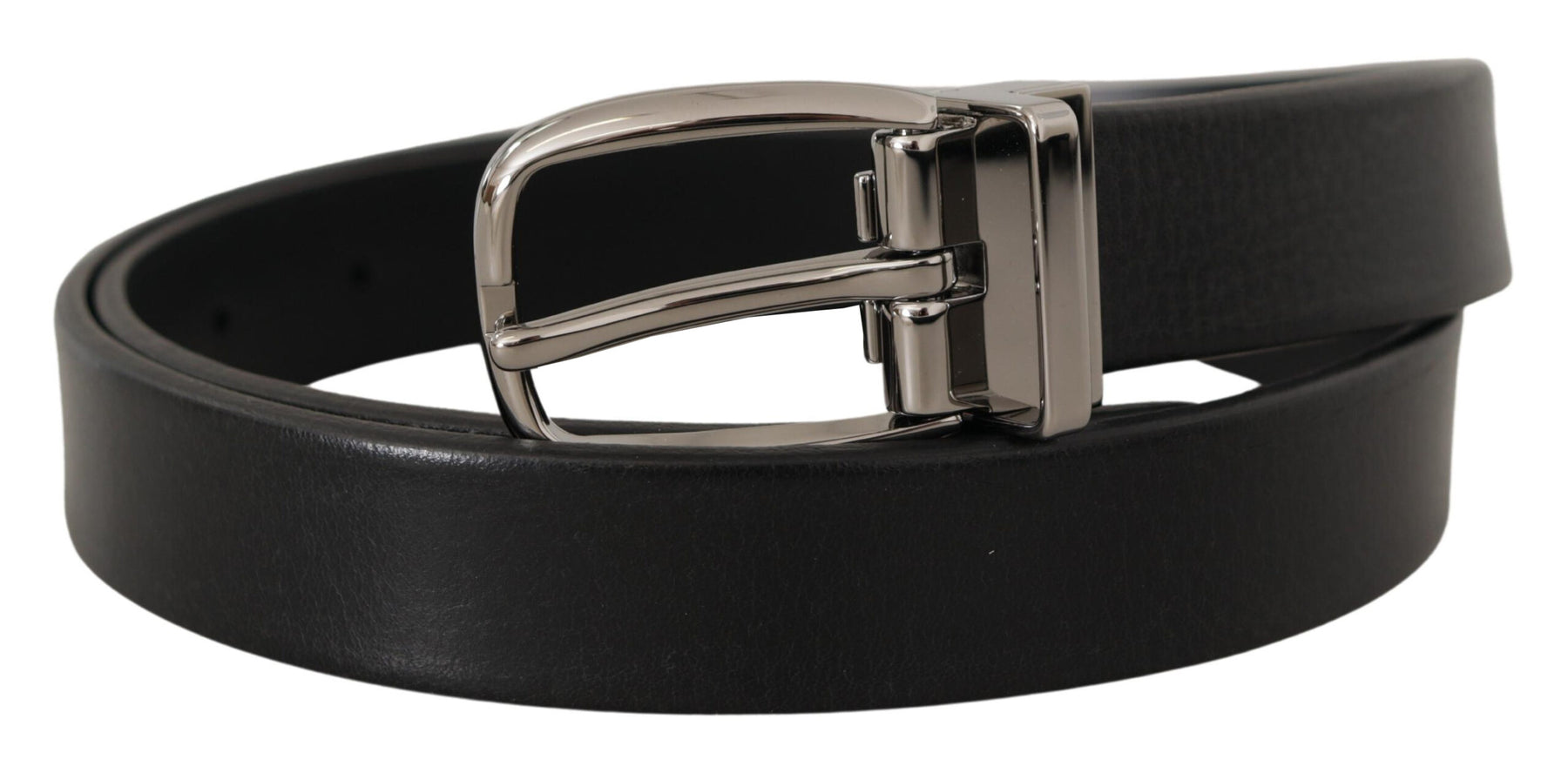 Dolce & Gabbana Black Leather Silver Chrome Metal Logo Buckle Belt | Regal Royce