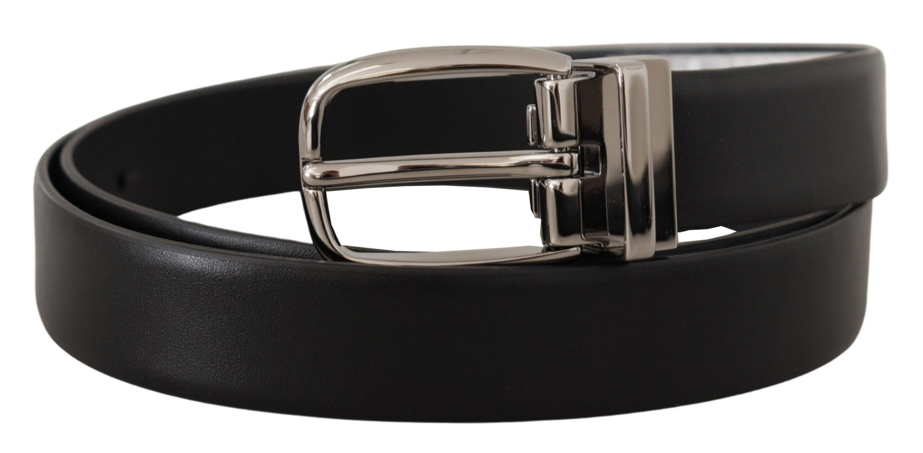 Dolce & Gabbana Black Leather Silver Metal Chrome Logo Buckle  Belt | Regal Royce
