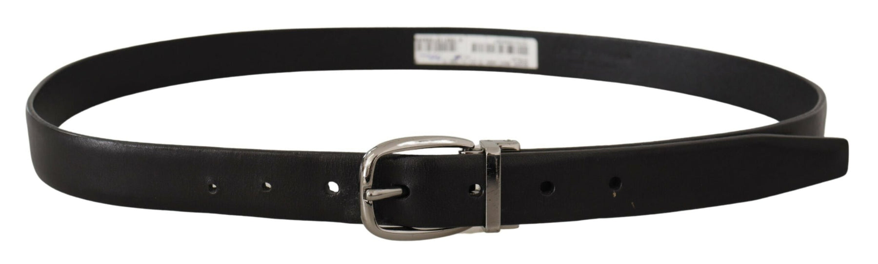 Dolce & Gabbana Black Leather Chrome Logo Metal Buckle Belt | Regal Royce
