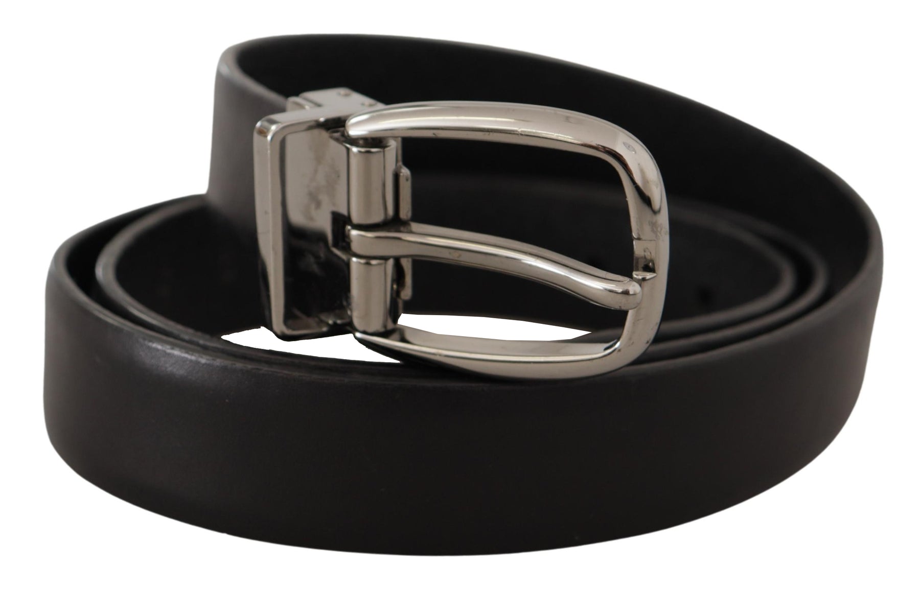 Dolce & Gabbana Black Leather Chrome Logo Metal Buckle Belt | Regal Royce