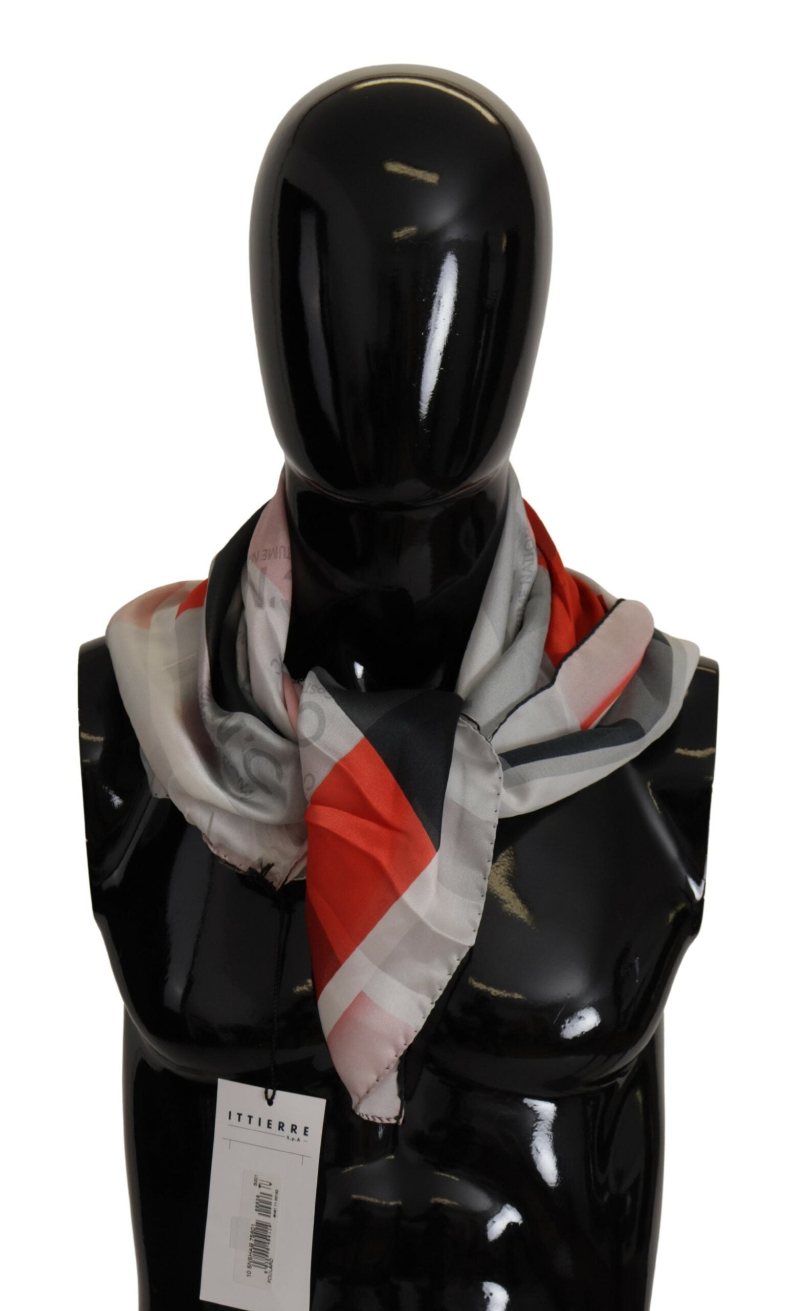 Costume National Gray Red Silk Shawl Foulard Wrap Scarf | Regal Royce
