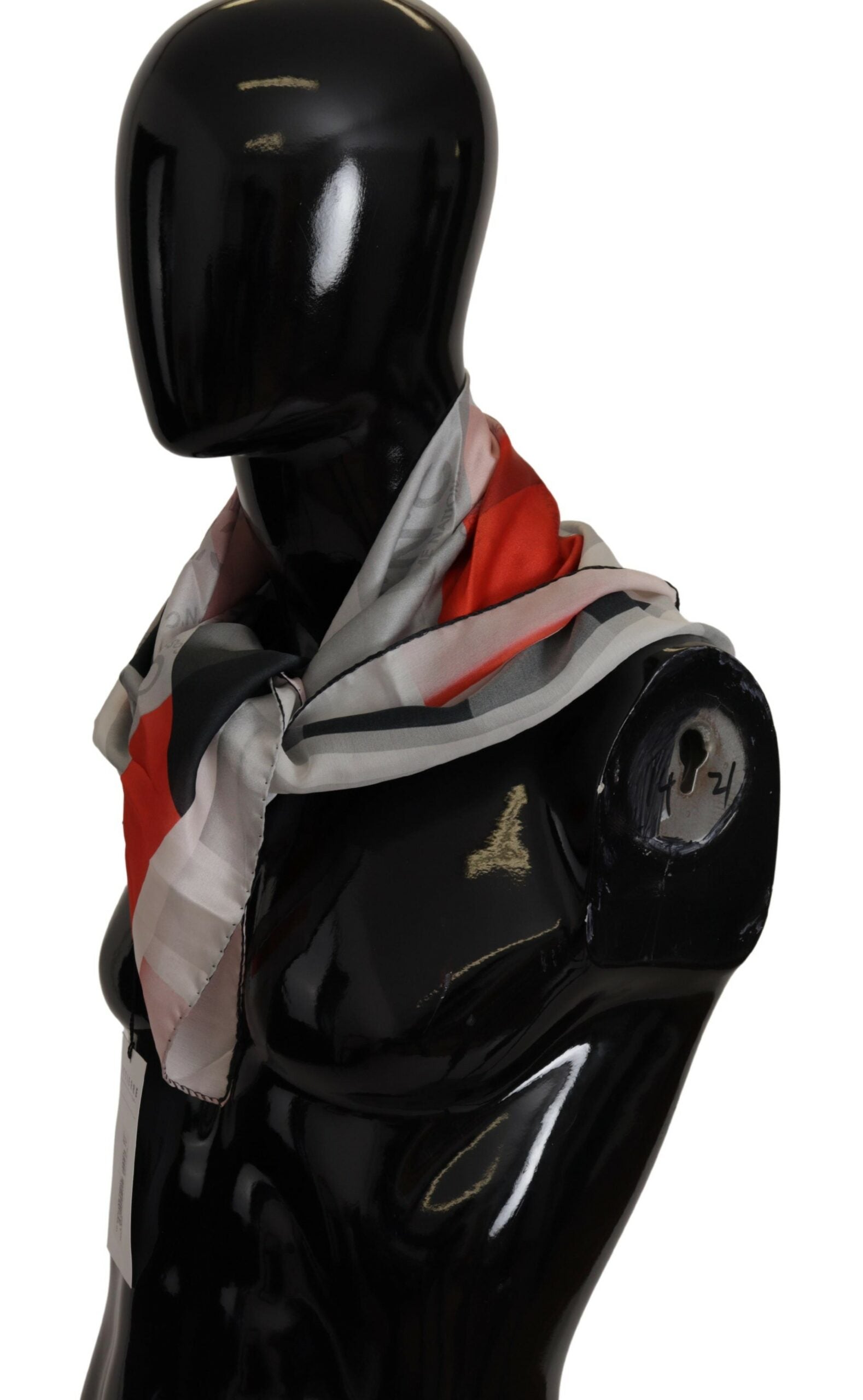 Costume National Gray Red Silk Shawl Foulard Wrap Scarf | Regal Royce