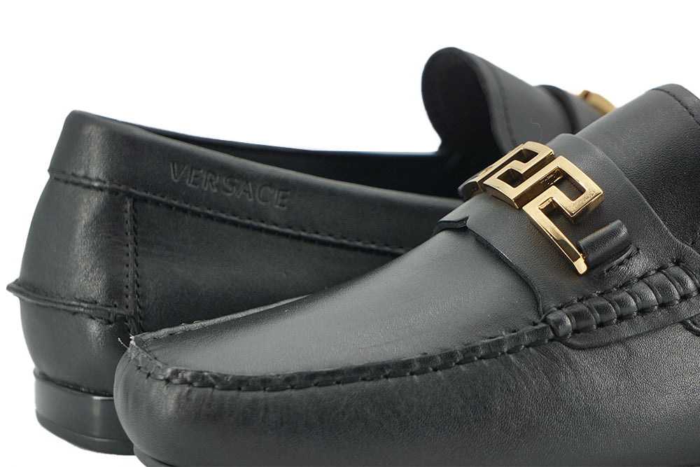 Versace Black Calf Leather Loafers Shoes | Regal Royce
