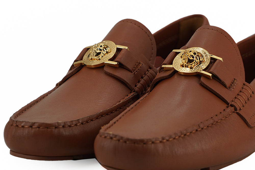 Versace Natural Brown Calf Leather Loafers Shoes | Regal Royce
