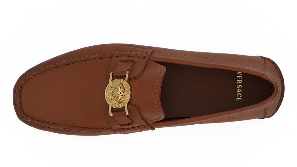 Versace Natural Brown Calf Leather Loafers Shoes | Regal Royce