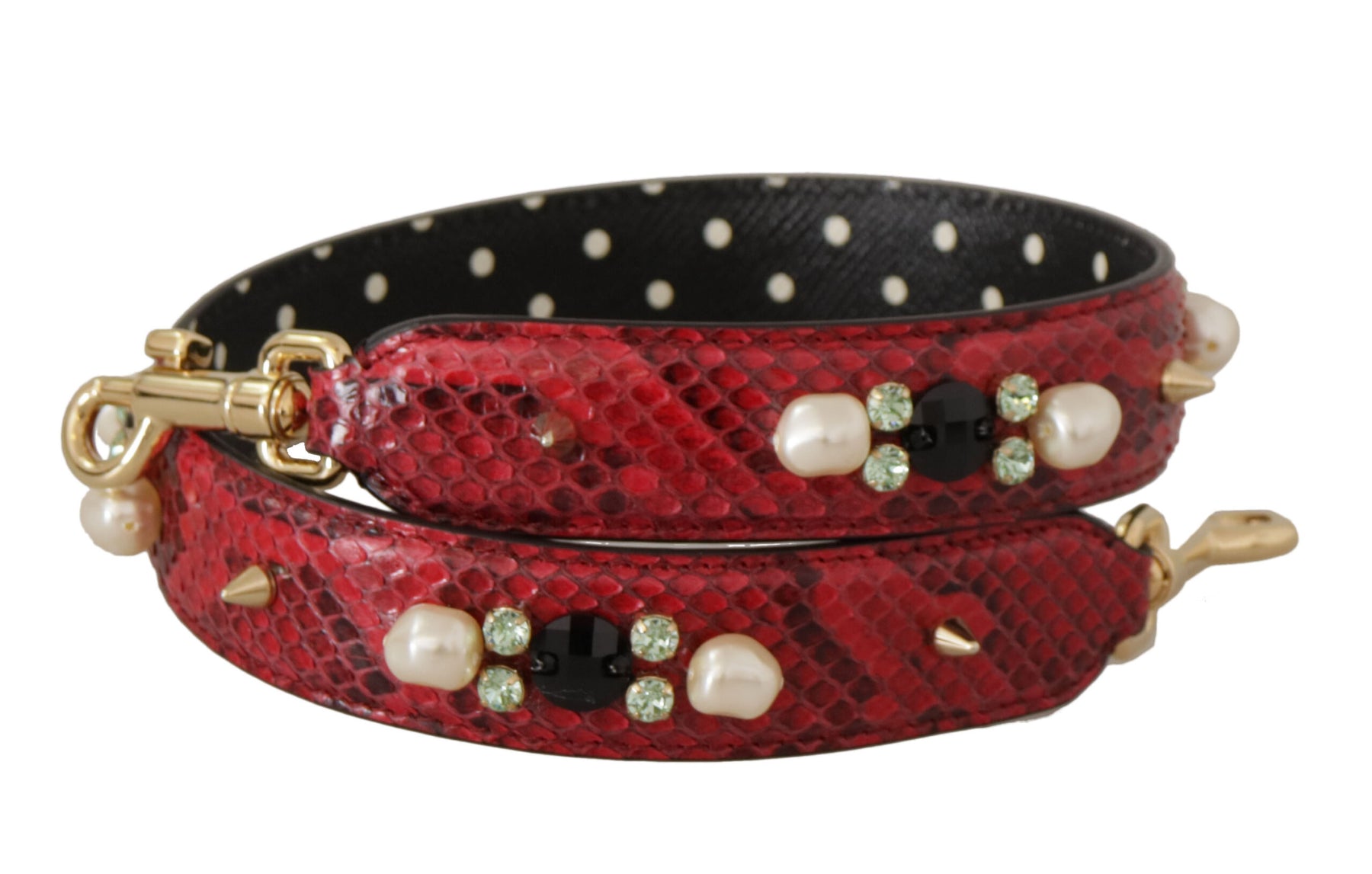 Dolce & Gabbana Red Exotic Leather Crystals Bag Shoulder Strap | Regal Royce
