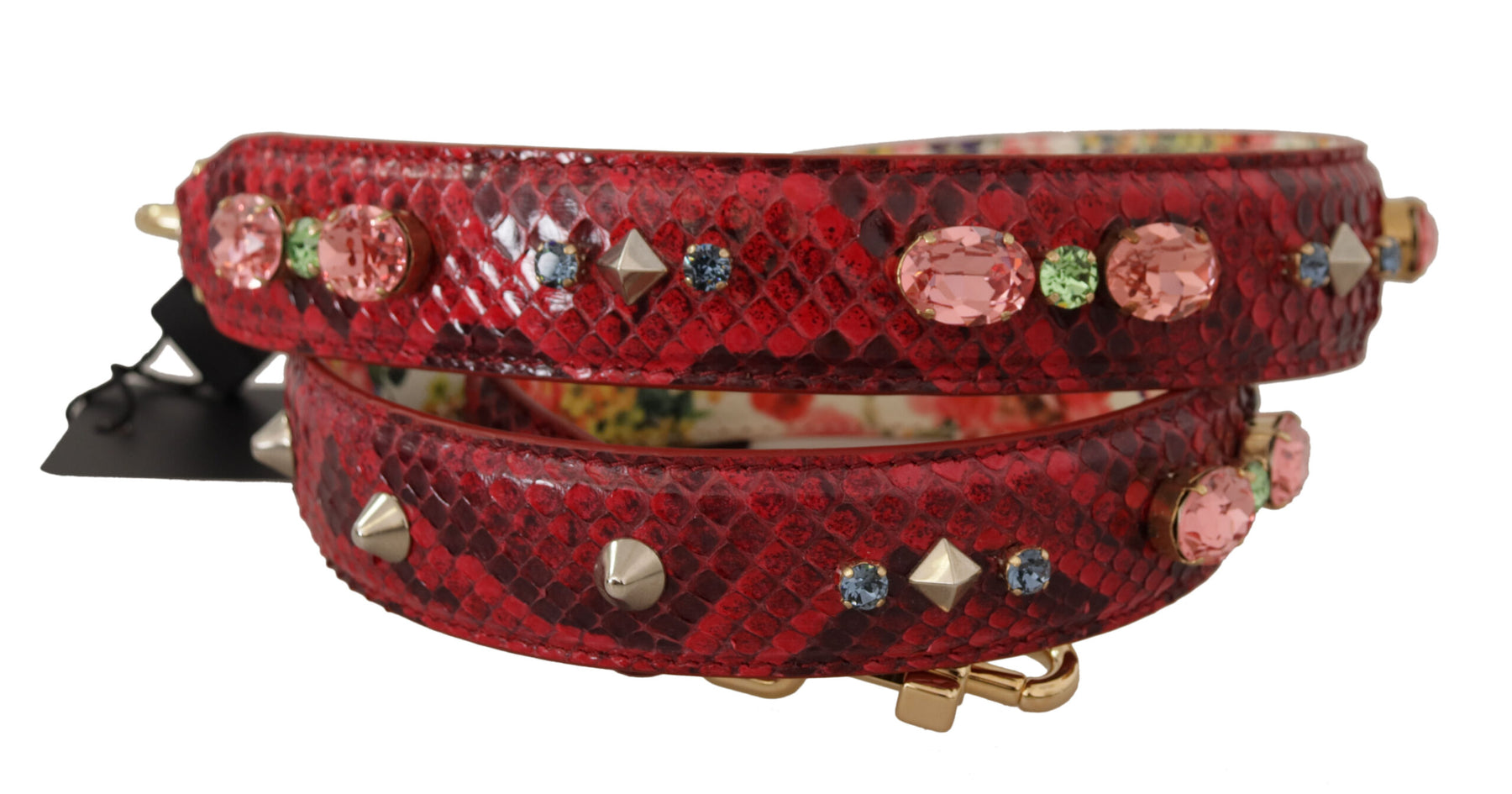 Dolce & Gabbana Red Exotic Leather Crystals Reversible Shoulder Strap | Regal Royce
