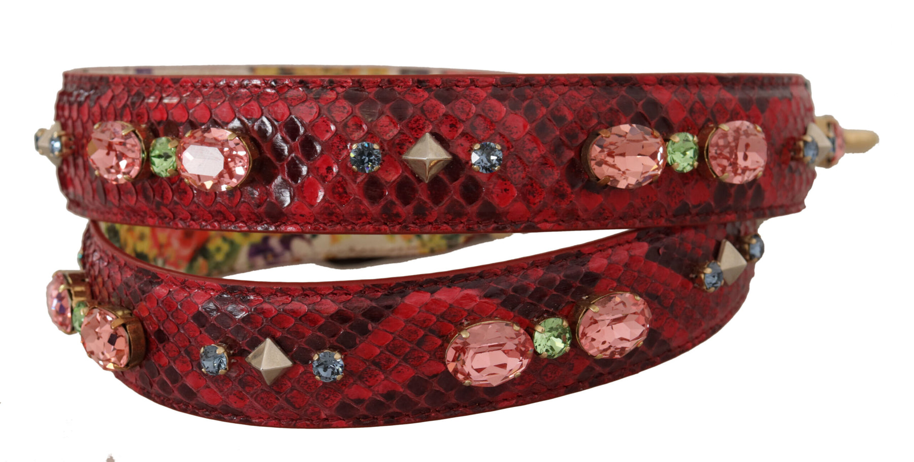 Dolce & Gabbana Red Exotic Leather Crystals Reversible Shoulder Strap | Regal Royce